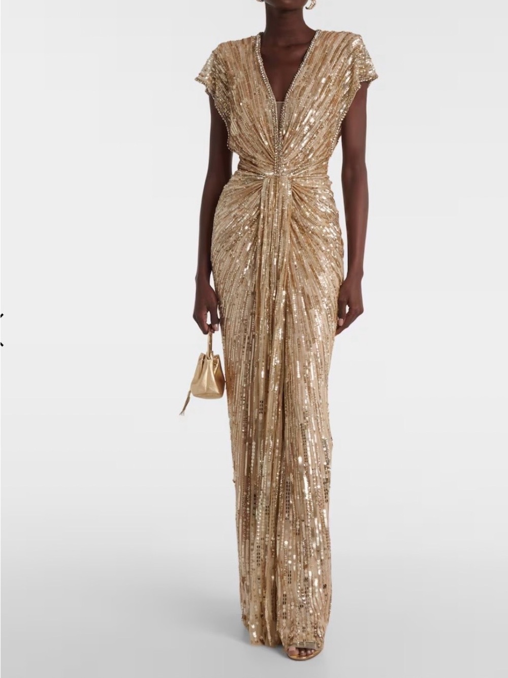 Jenny Packham Zola Champagne Sequin Tulle Evening Dress